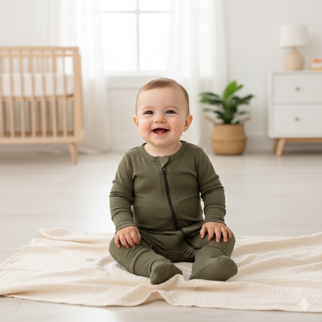 Organic Bamboo Baby Rompers – Soft, Stretchy, with Zipper & Fold-Over Cuffs