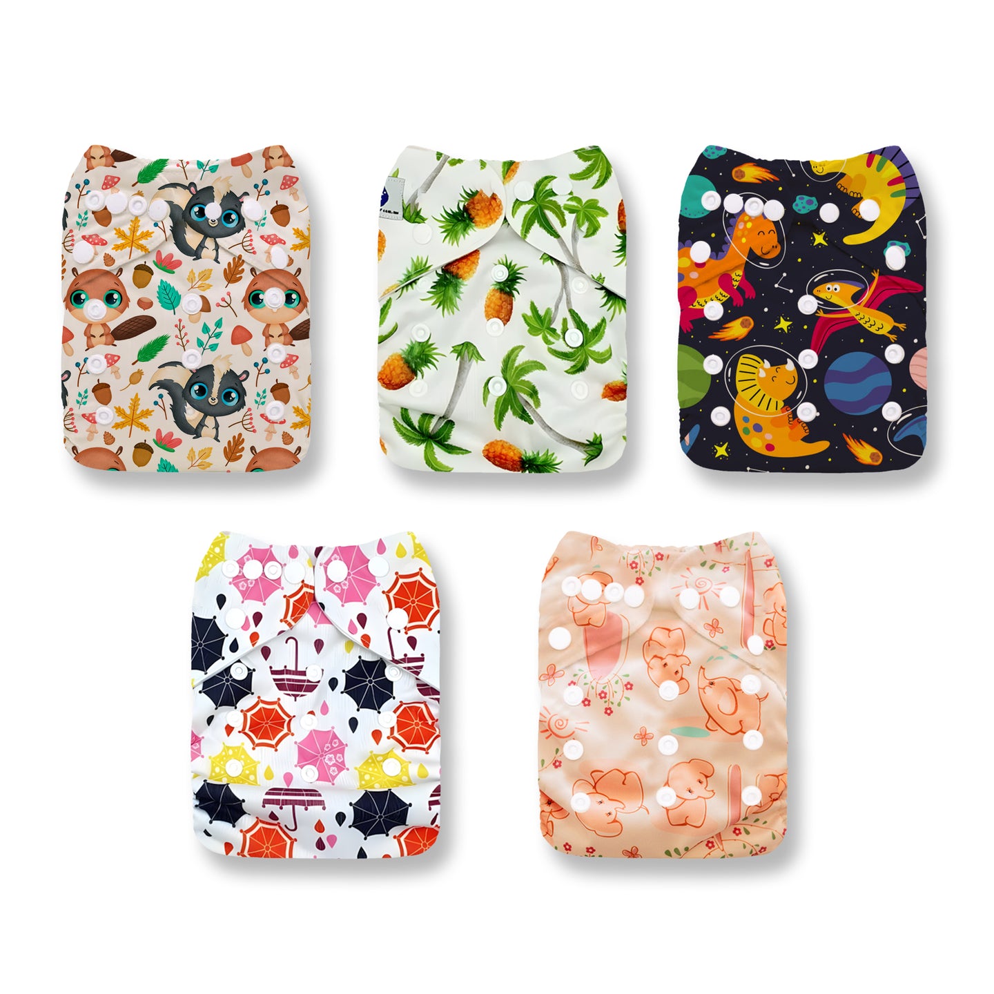 Washable Baby Cloth Diaper - Multicolor 5 Pack Bundle