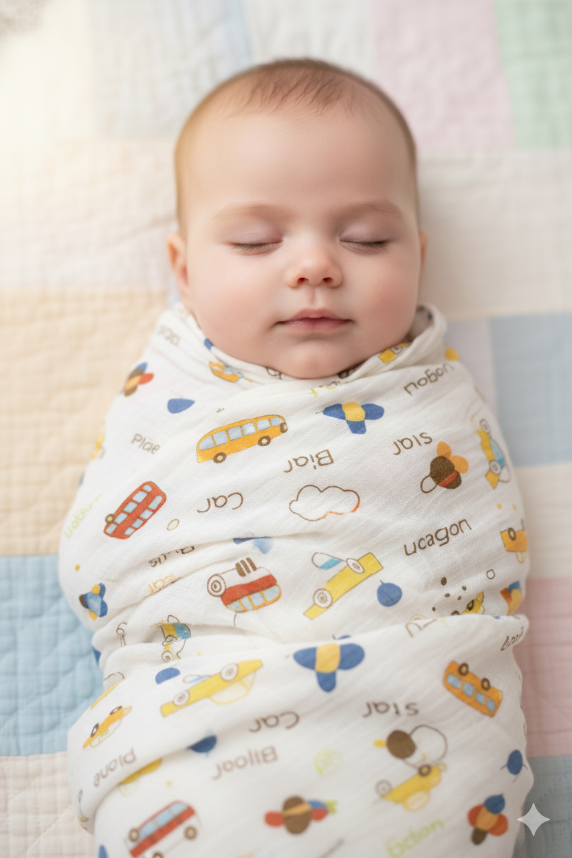 Sustainable Luxury: Organic Cotton & Bamboo Baby Blanket – Bamboo Cotton Blend, Hypoallergenic, Breathable, with Cartoon Patterns